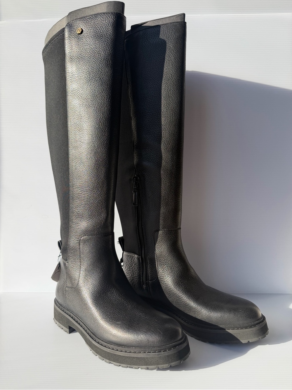 Cole Haan Greenwich Black Leather Tall Waterproof Riding Boots Lug Sole